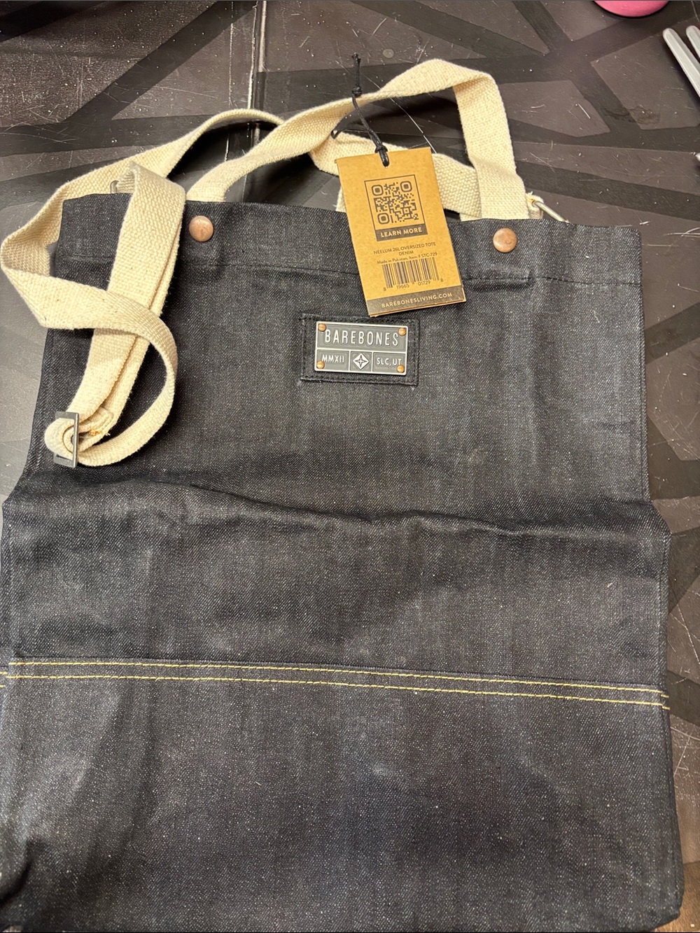 Men's Black Denim Messenger Bag with Natural Canvas Straps b224